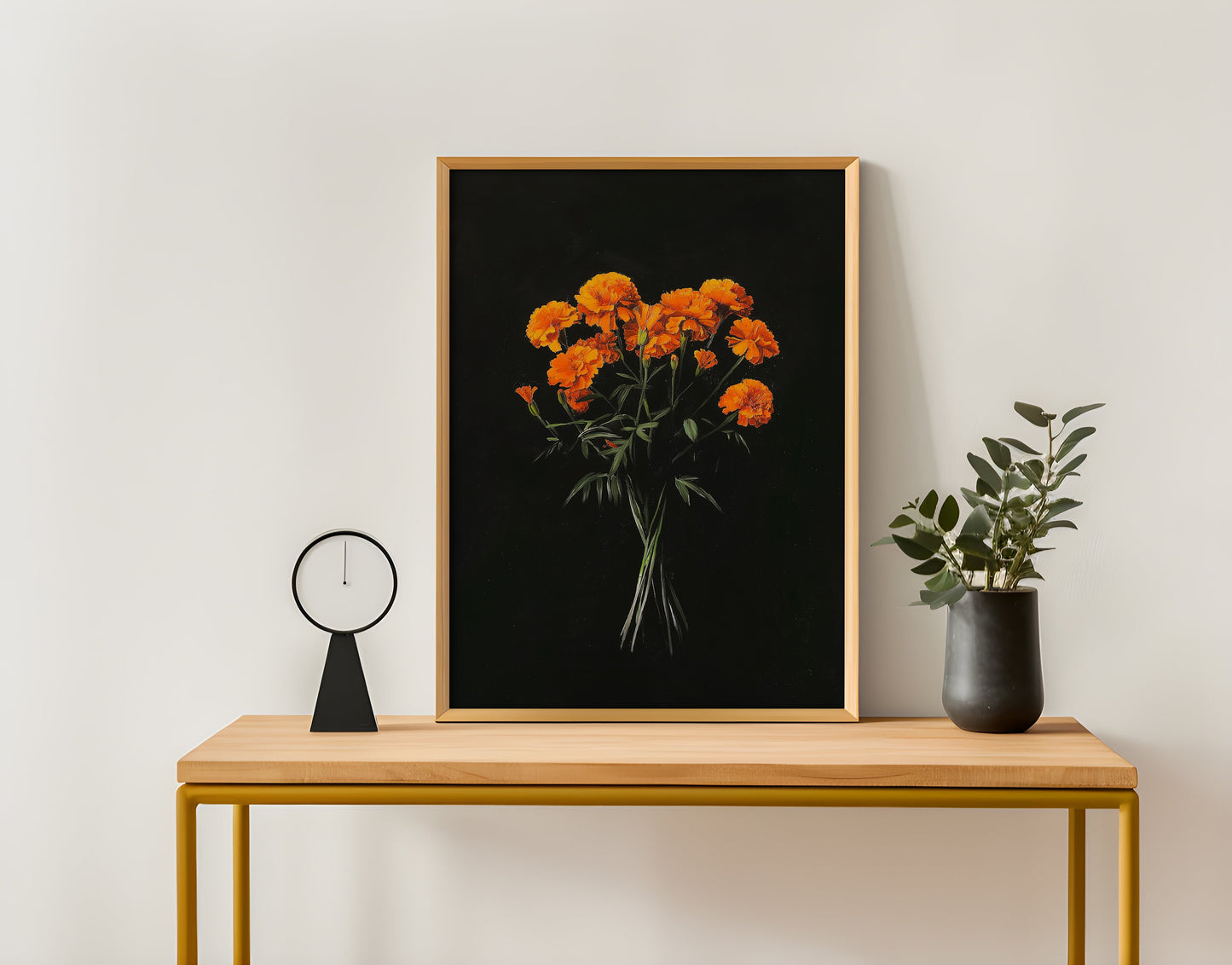 Vintage Orange Marigolds Oil Painting Black Gothic Antique Flower Print Illustration Botanical Farmhouse October Birth Flower Birthday Gift