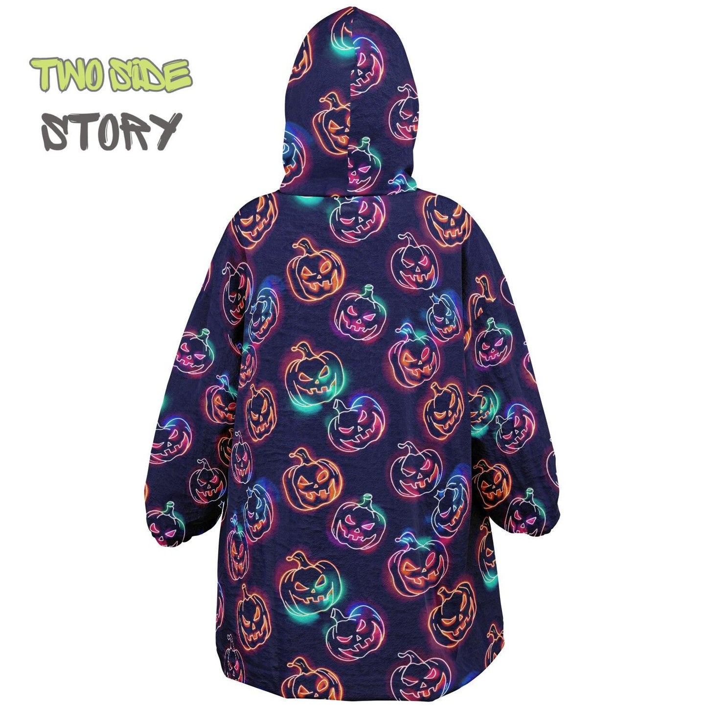 Glowing Pumpkins Halloween Reversible Kids Snug Hoodie,Oversized Double Sided Youth Hoodie Blanket,Warm Blanket with Sleeves,Unique Gifts