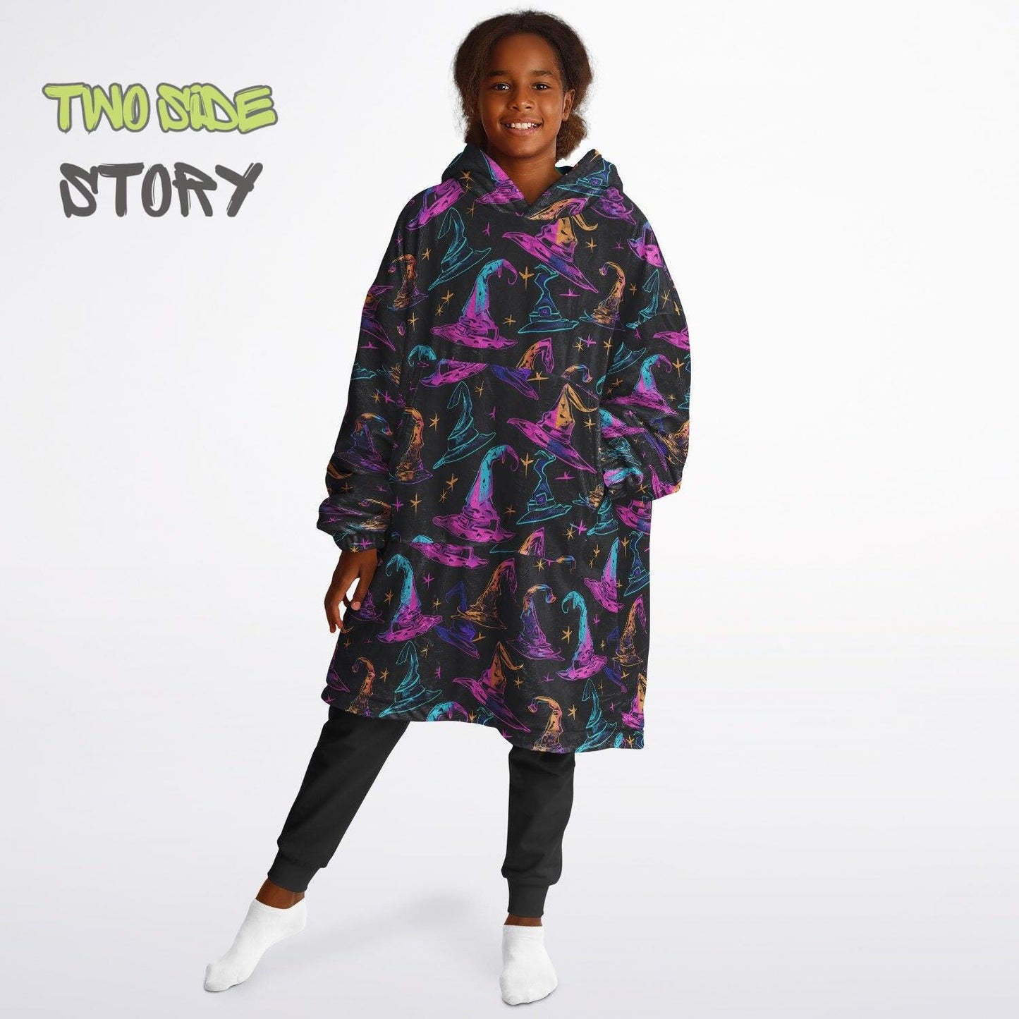 Glowing Pumpkins Halloween Reversible Kids Snug Hoodie,Oversized Double Sided Youth Hoodie Blanket,Warm Blanket with Sleeves,Unique Gifts