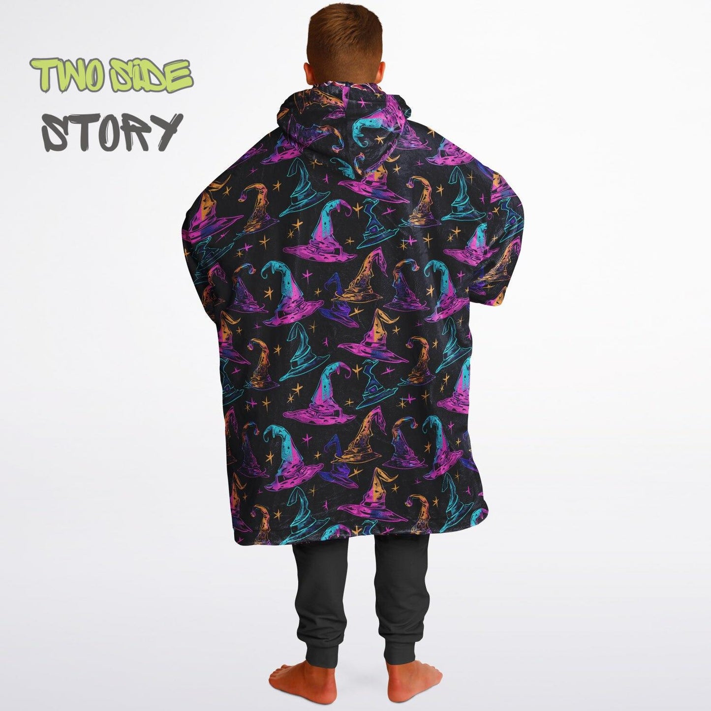 Glowing Pumpkins Halloween Reversible Kids Snug Hoodie,Oversized Double Sided Youth Hoodie Blanket,Warm Blanket with Sleeves,Unique Gifts
