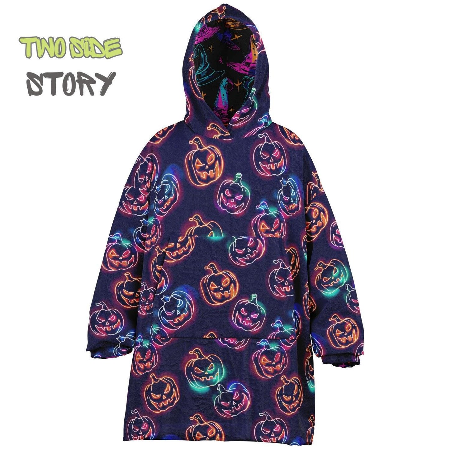 Glowing Pumpkins Halloween Reversible Kids Snug Hoodie,Oversized Double Sided Youth Hoodie Blanket,Warm Blanket with Sleeves,Unique Gifts