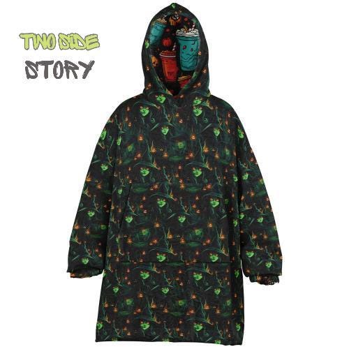 Halloween Print Skulls Witches Reversible Kids Snug Hoodie,Oversized Double Sided Youth Hoodie Blanket,Warm Blanket with Sleeves,Unique Gift