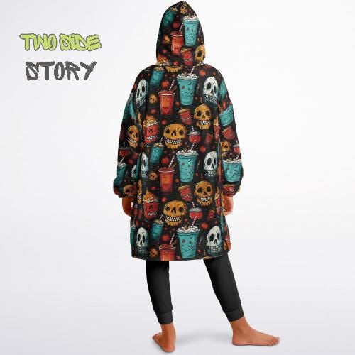Halloween Print Skulls Witches Reversible Kids Snug Hoodie,Oversized Double Sided Youth Hoodie Blanket,Warm Blanket with Sleeves,Unique Gift