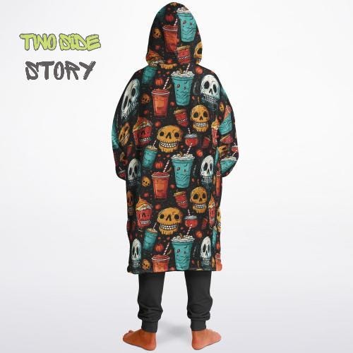 Halloween Print Skulls Witches Reversible Kids Snug Hoodie,Oversized Double Sided Youth Hoodie Blanket,Warm Blanket with Sleeves,Unique Gift