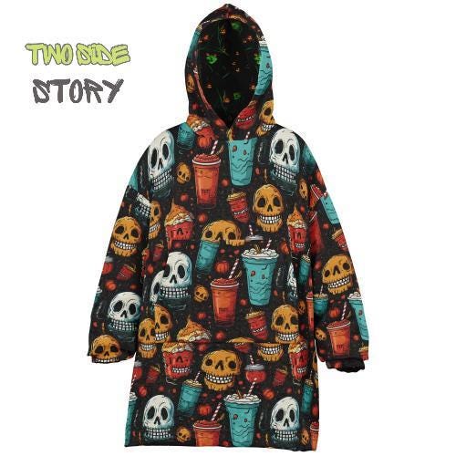 Halloween Print Skulls Witches Reversible Kids Snug Hoodie,Oversized Double Sided Youth Hoodie Blanket,Warm Blanket with Sleeves,Unique Gift
