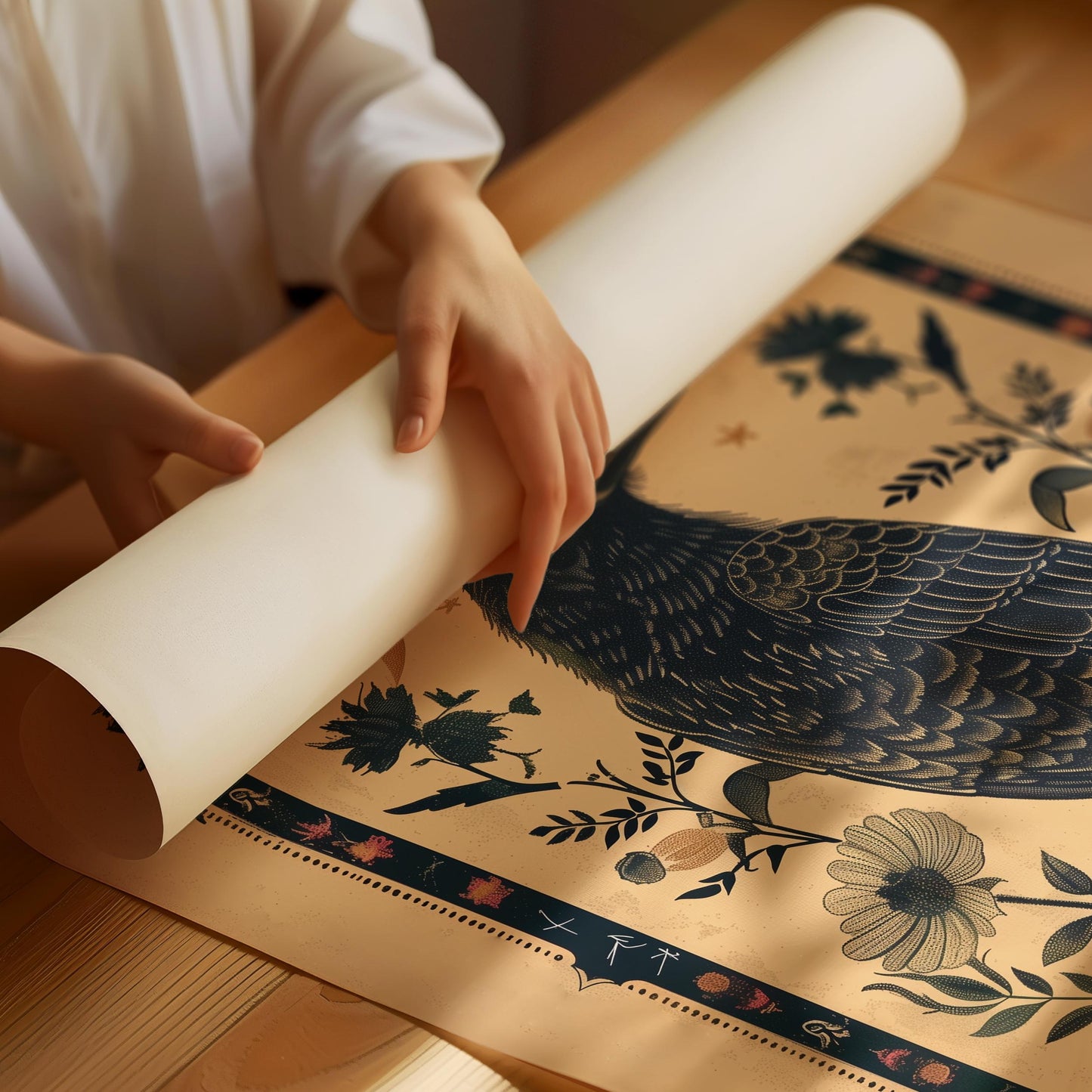 King Raven Norse Folk Art Poster Mystical Moon Illustration Flowery Crown Spiritual Print Botanical Rose Boho Wall Art Earth Tones Flowery