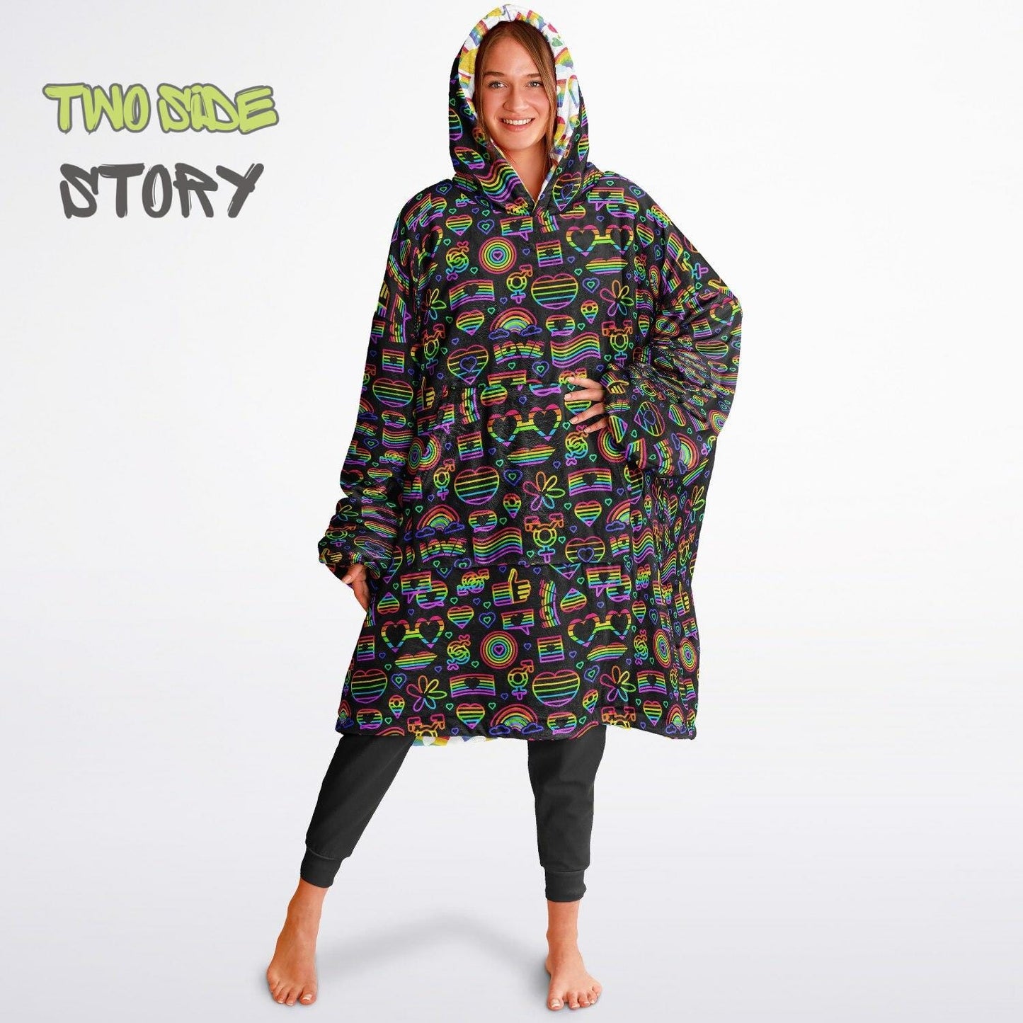 Unisex Reversible Adult Snug Hoodie,Pride Flag Reversible Oversized Hoodie Blanket,Lounge Wear,Unique Gifts,Christmas Gift,Dog Lover Gift