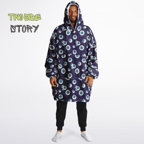 Unisex Evil Eye Reversible Snug Hoodie,Mykonos Eye Double Sized Hooded Blanket,Blanket with Sleeves,Lounge Wear,Unique Gifts,Christmas Gift