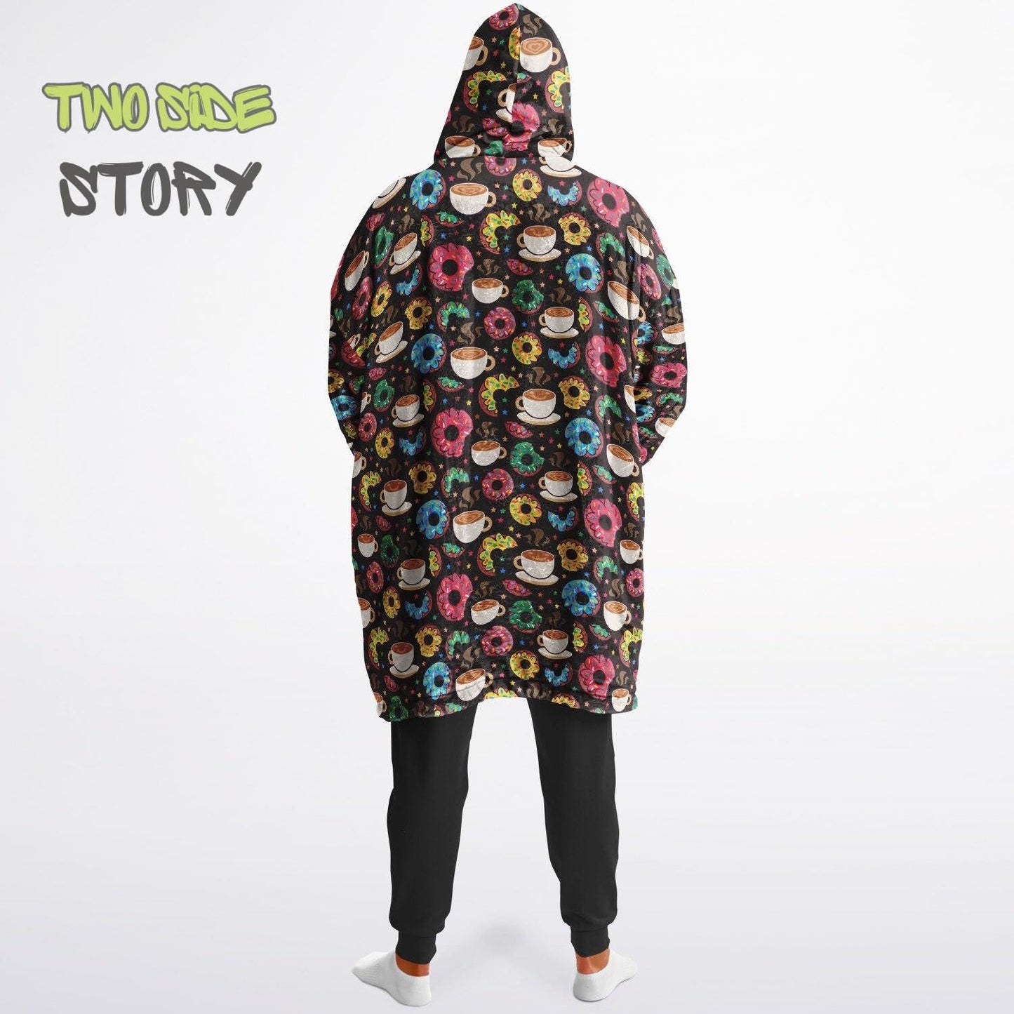 Unisex Sweets Donuts Print Reversible Snug Hoodie,Festival Rave Party Wear,Oversized Double Sided Hoodie Blanket,Unique Gift for Foodie