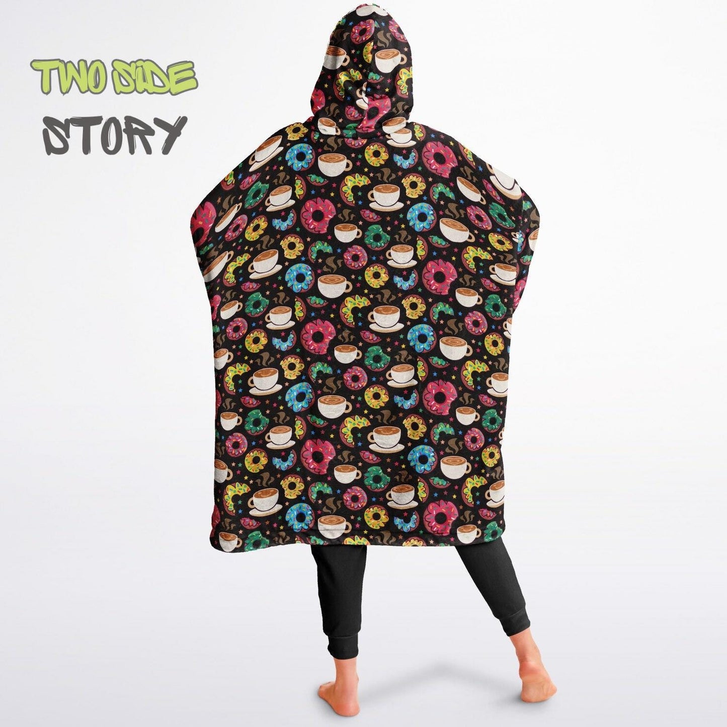 Unisex Sweets Donuts Print Reversible Snug Hoodie,Festival Rave Party Wear,Oversized Double Sided Hoodie Blanket,Unique Gift for Foodie