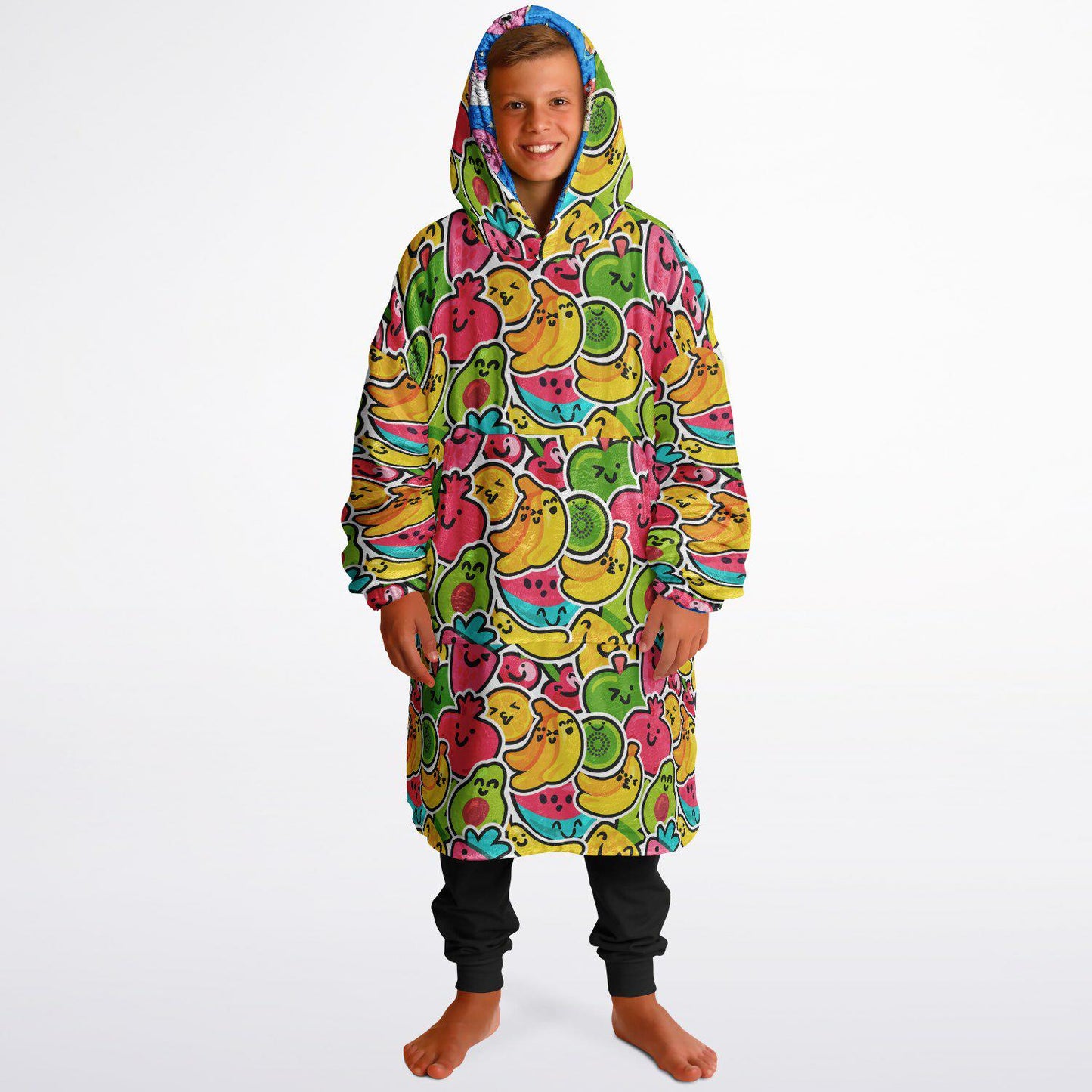 Cute Kawaii Fruit Reversible Kids Snug Hoodie,Oversized Double Sided Youth Hoodie Blanket,Warm Blanket with Sleeves,Unique Gifts for Kids