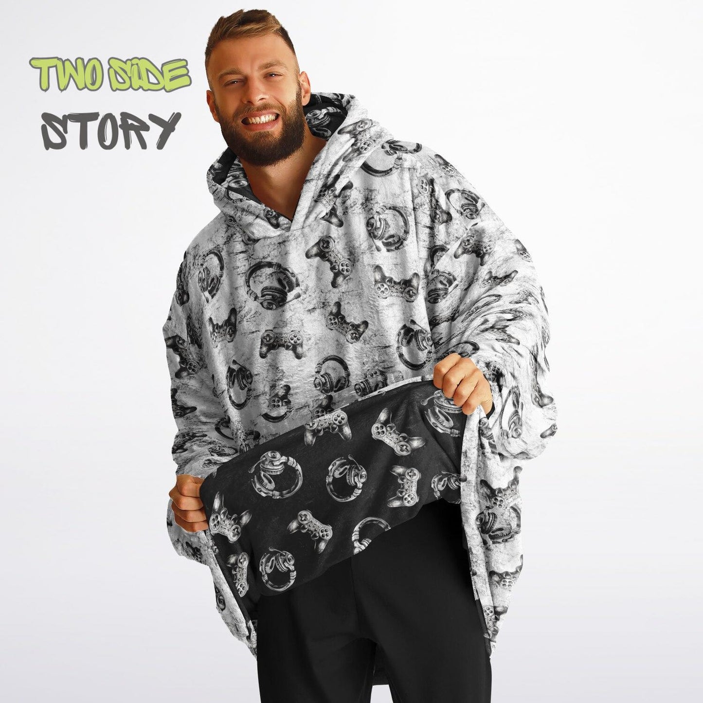 Gamer Print Reversible Adult Snug Hoodie,Oversized Double Sided Hoodie Blanket for Gamers,Warm Blanket with Sleeves,Unique Gift for Gamer