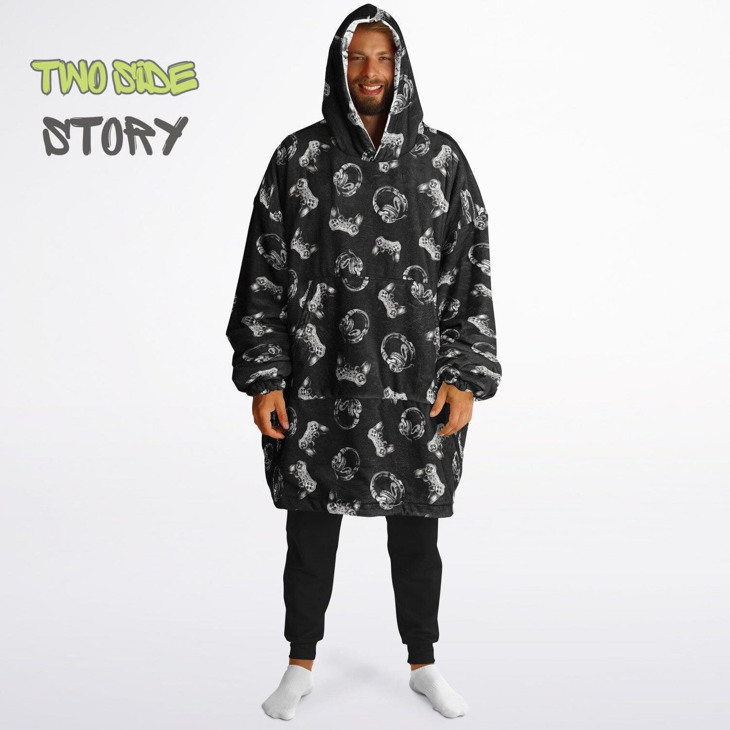 Gamer Print Reversible Adult Snug Hoodie,Oversized Double Sided Hoodie Blanket for Gamers,Warm Blanket with Sleeves,Unique Gift for Gamer