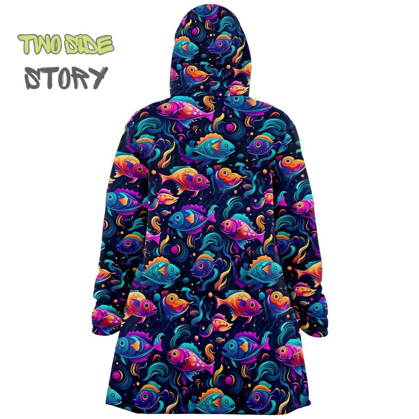 Unisex Micro-fleece Psychedelic Fish Hooded Cloak,Festival Rave Party Wear,Soft Halloween Cape,Vivid Colors EDM Festival Cape,Unique Gifts