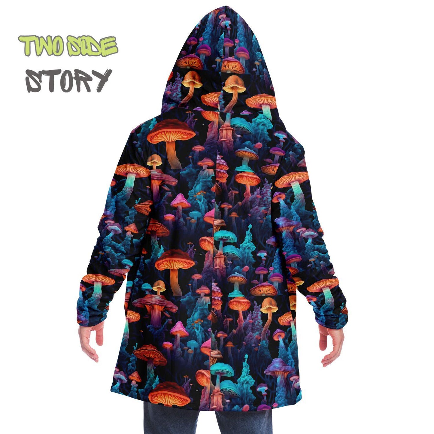 Unisex Micro-fleece Psychedelic Mushrooms Hooded Cloak,Festival Rave Party Wear,Halloween Cape,Vivid Colors EDM Festival Cape,Unique Gifts