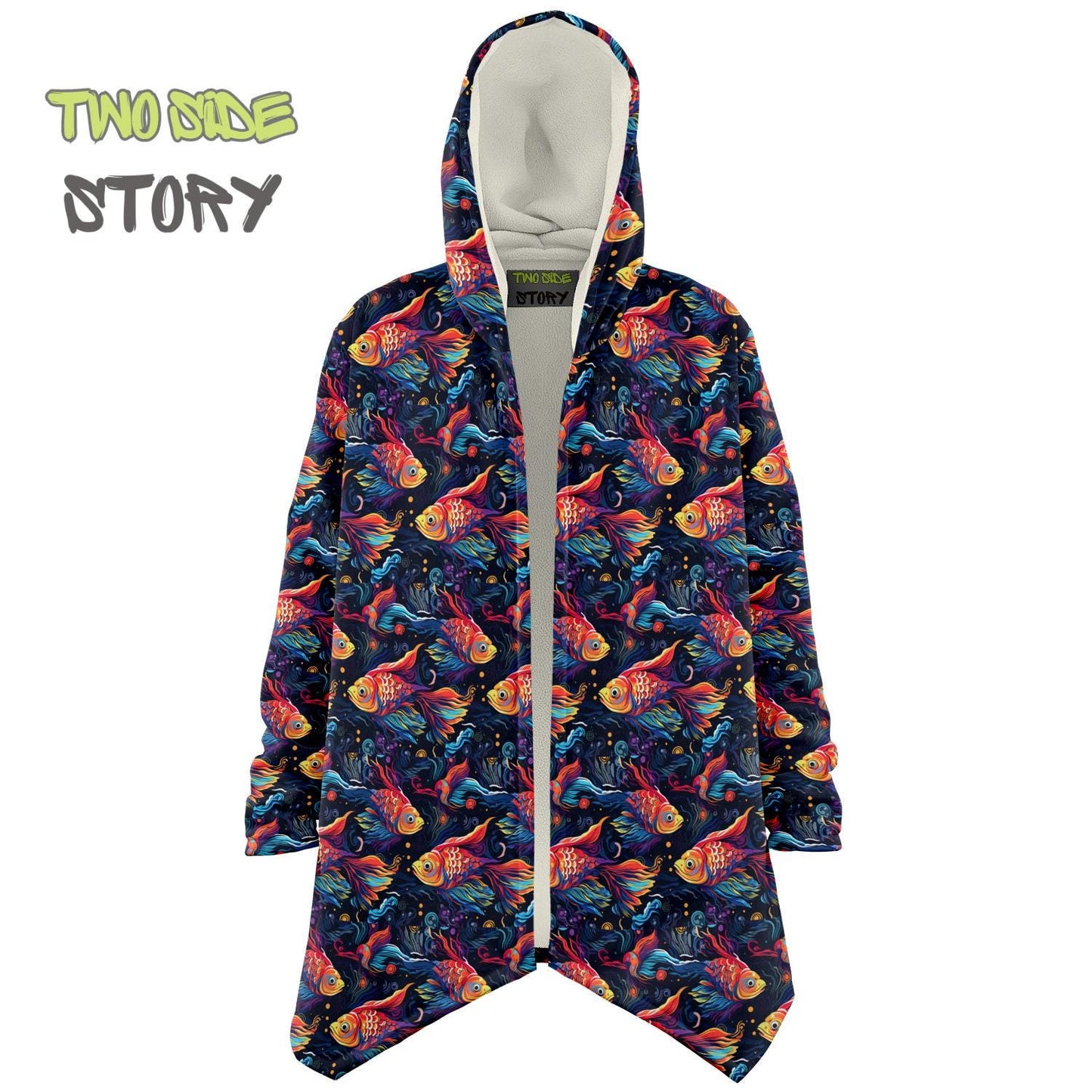 Unique Micro-fleece Psychedelic Fish Hooded Cloak,Festival Rave Party Wear,Soft Halloween Cape,Vivid Colors EDM Festival Cape,Unique Gifts