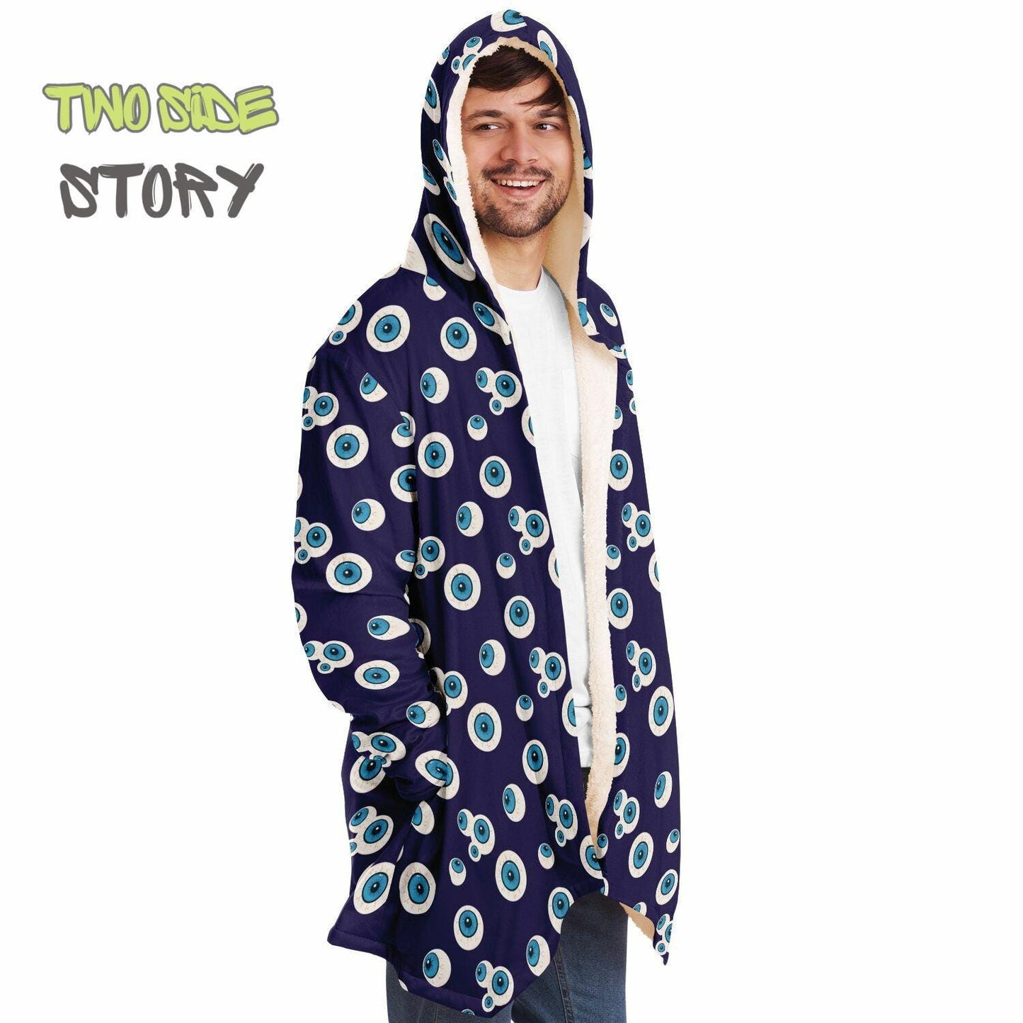 Unique Micro-fleece Evil Eye Print Hooded Cloak,Mykonos Eye Festival Rave Party Wear,Halloween Costume,Unique Gifts