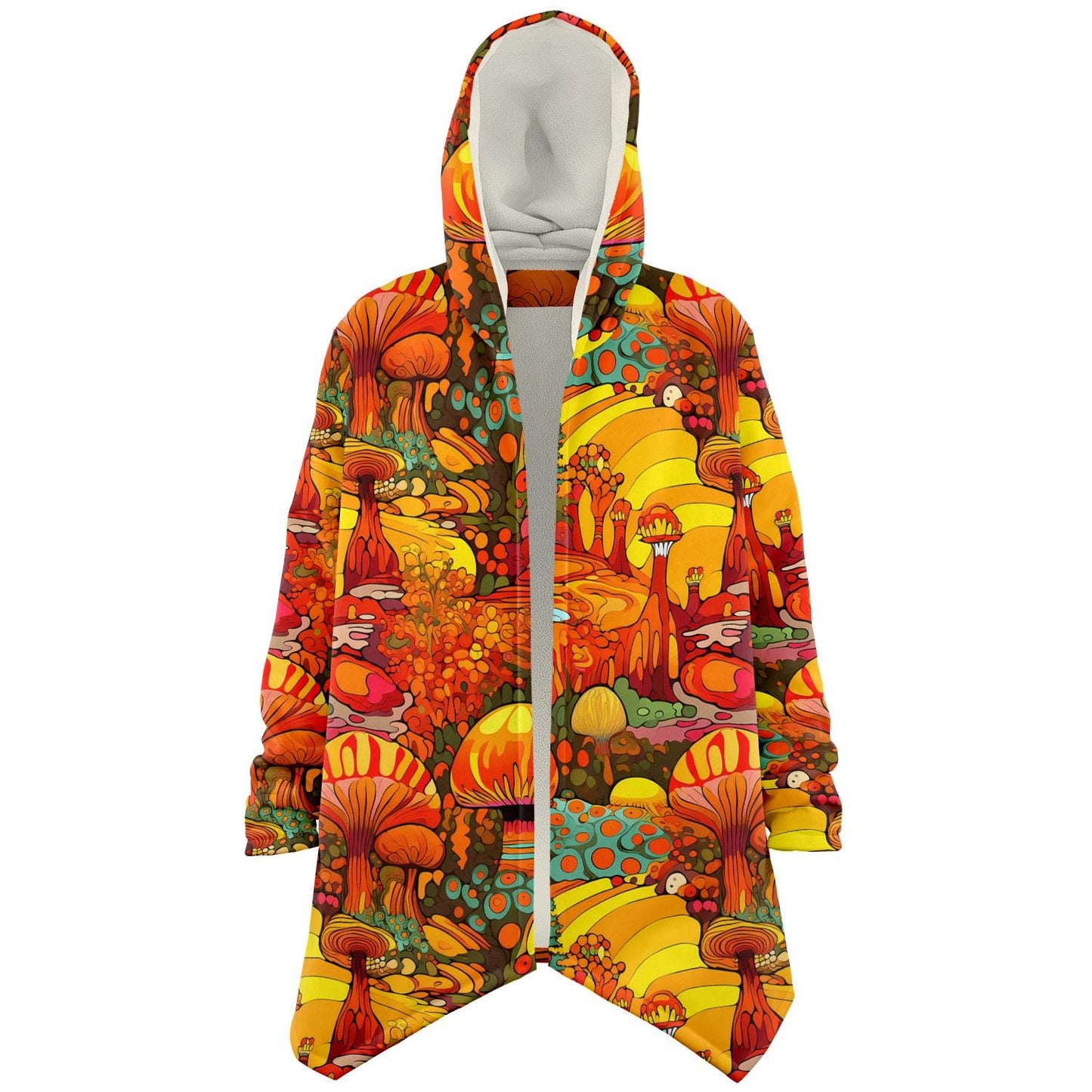 Vivid Colors Micro-fleece Psychedelic Mushrooms Hooded Cloak, Festival Rave Party Wear, EDM Festival Cape, Psychedelic Cape, Men's Rave Cape