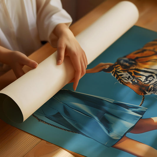 Vintage Woman Walking a Tiger Poster  Women Fashion Magazine Wall Art Badass Bestie Eclectic Feminist Print Funny Retro Wall Decor