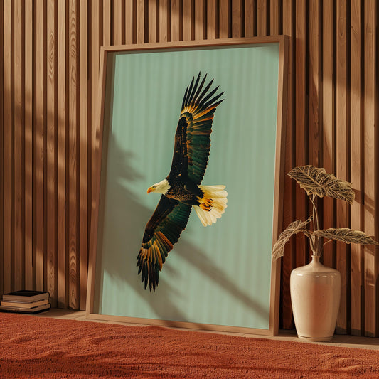 Vintage Soaring Bald Eagle Print Retro Outdoors Birding Poster Travel Poster Canadian Cabin Cottage Wall Art Hunting Poster Art for Dad