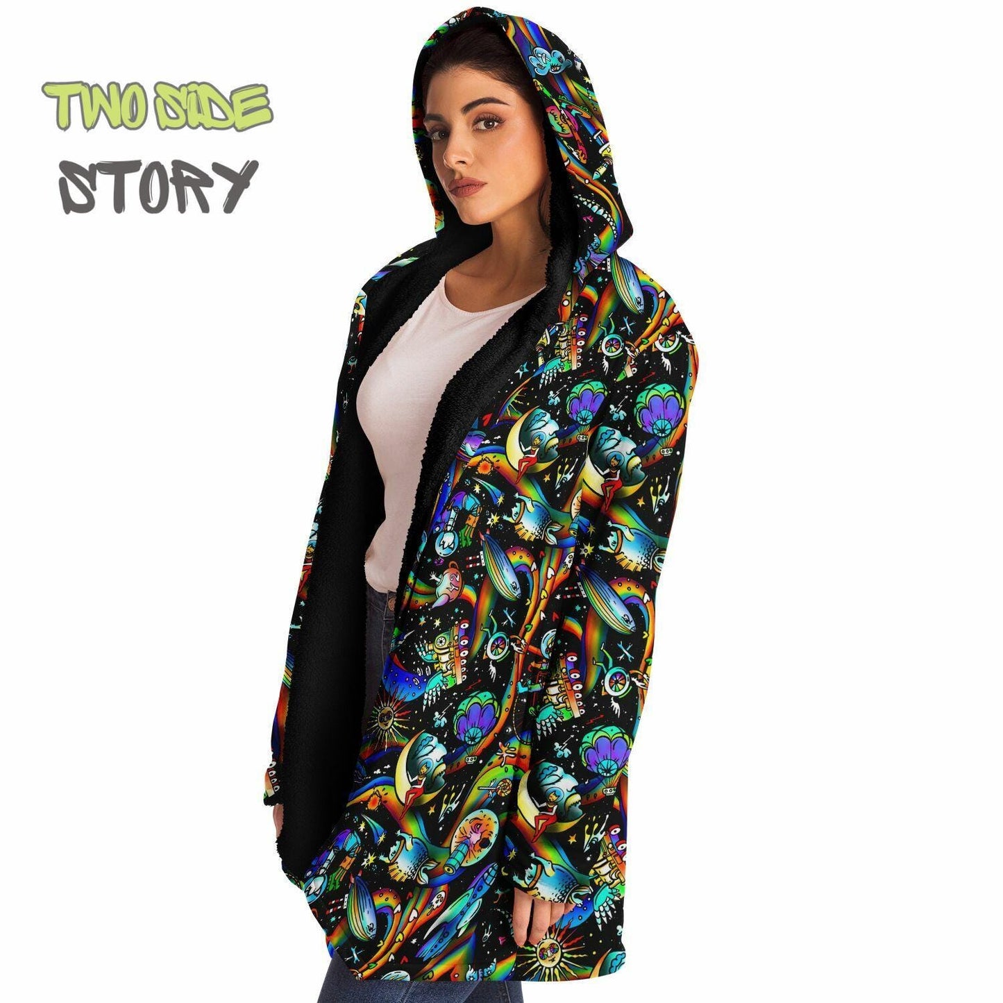 Hooded Cloak Psychedelic Micro-fleece Cloak Festival Rave Party Wear EDM Festival Cape Rave Trippy Jacket Party Lover Gift for Raver