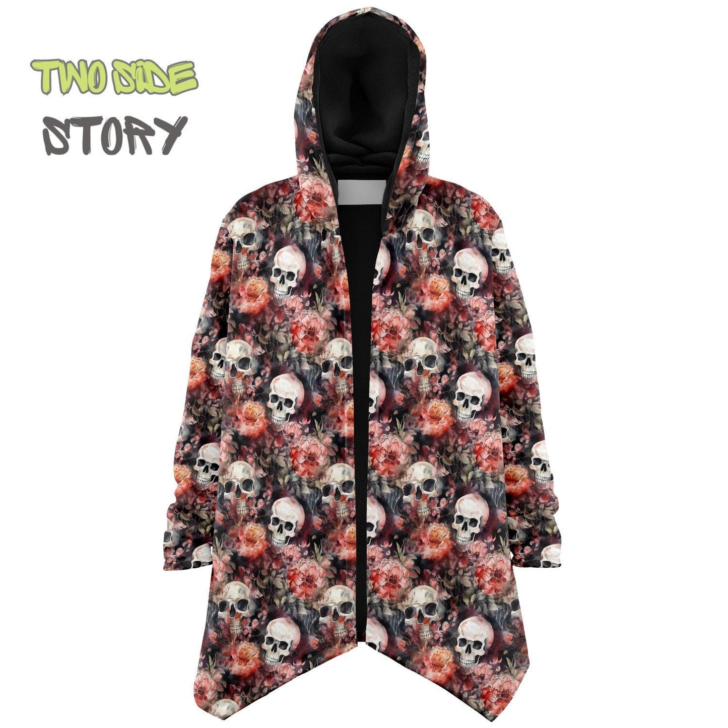 Micro-fleece Halloween Skulls Roses Hooded Cloak, Festival Party Wear,Halloween Cape,EDM Festival Cape, Unique Gifts,Men's Rave Cape