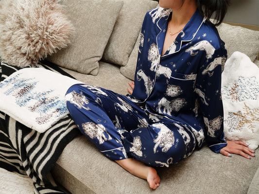 Cute Lion Print Pyjama Set ,Long Sleeves ,Bride and Bridesmaid Pajama , Birthday Gifts For Her, Two Pieces Pajamas Sets