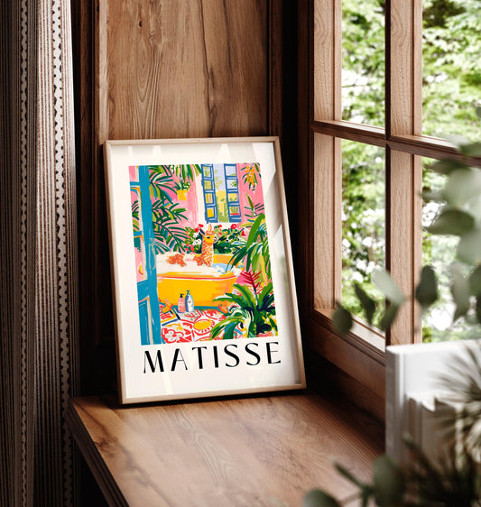 Matisse art print, Llama art print, Bathroom decor, Pink wall art, Animal print