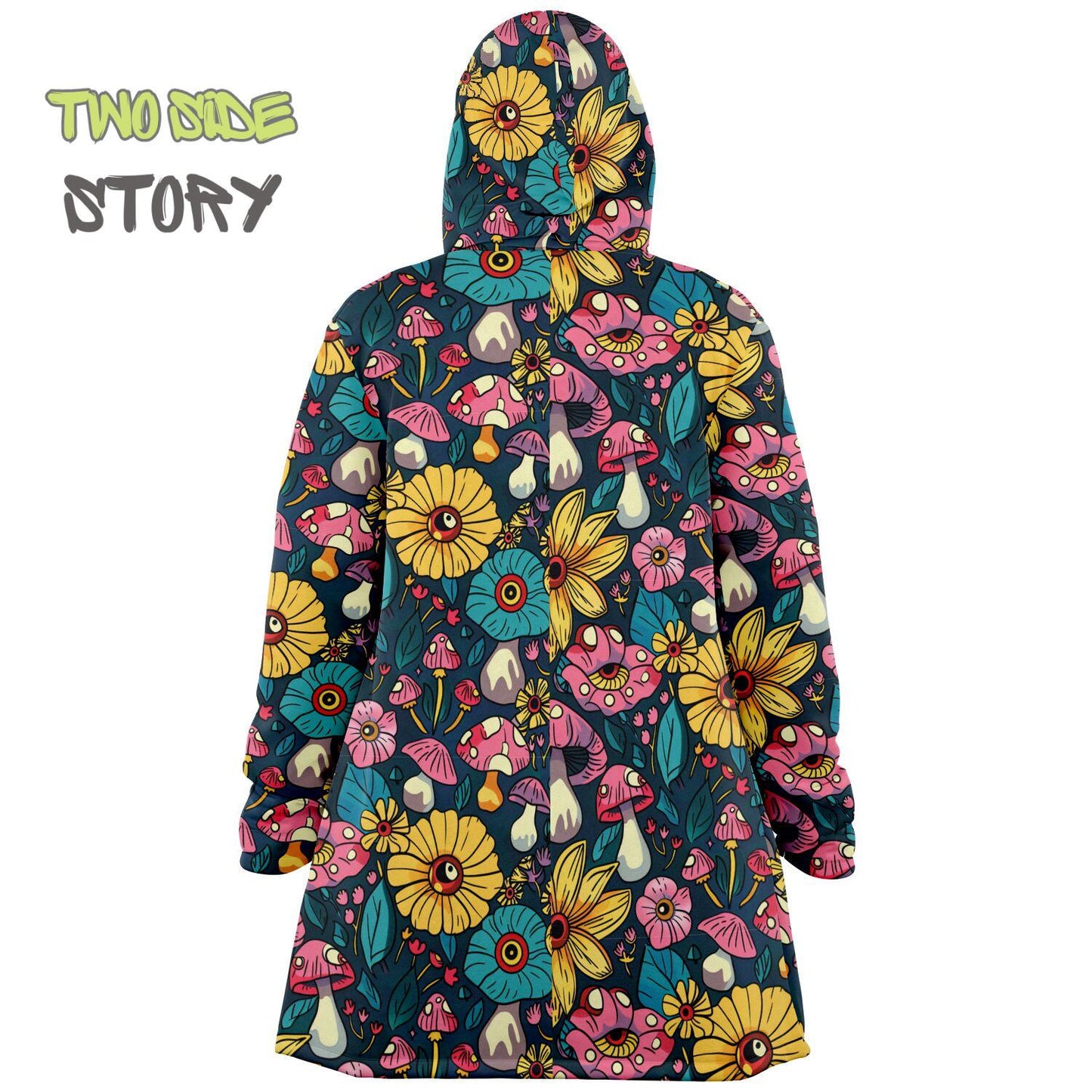 Unisex Vivid Colors EDM Festival Cape,Micro-fleece Psychedelic Mushrooms Hooded Cloak,Festival Rave Party Wear, Halloween Cape, Unique Gifts