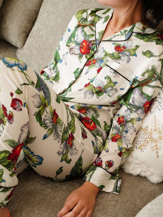 Exotic Rainbow Flower Print Pyjama Set ,Long Sleeves ,Bride and Bridesmaid Pajama , Birthday Gifts For Her?Could Be Wear Outside,