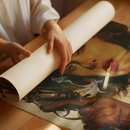 Vintage Cowgirl With a Gun Poster Retro Woman Smoking a Cigarette Wall Art Badass Bestie Eclectic Wall Art Funny Retro Wall Decor