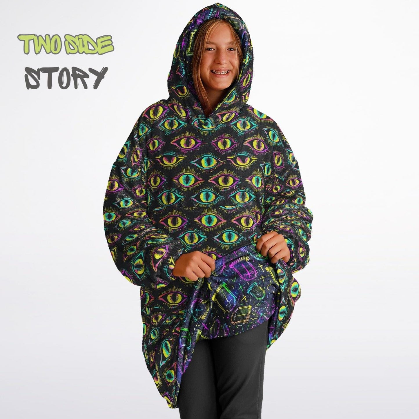 Halloween Scary Eyes Print Reversible Kids Snug Hoodie,Oversized Double Sided Youth Hoodie Blanket,Warm Blanket with Sleeves,Unique Gifts