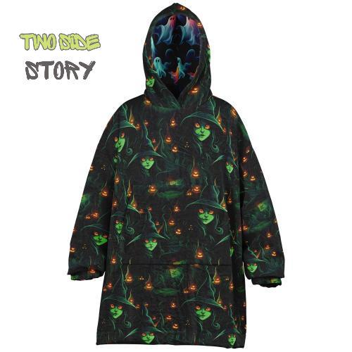 Neon Ghosts  Halloween Reversible Kids Snug Hoodie,Oversized Double Sided Youth Hoodie Blanket,Warm Blanket with Sleeves,Unique Gifts