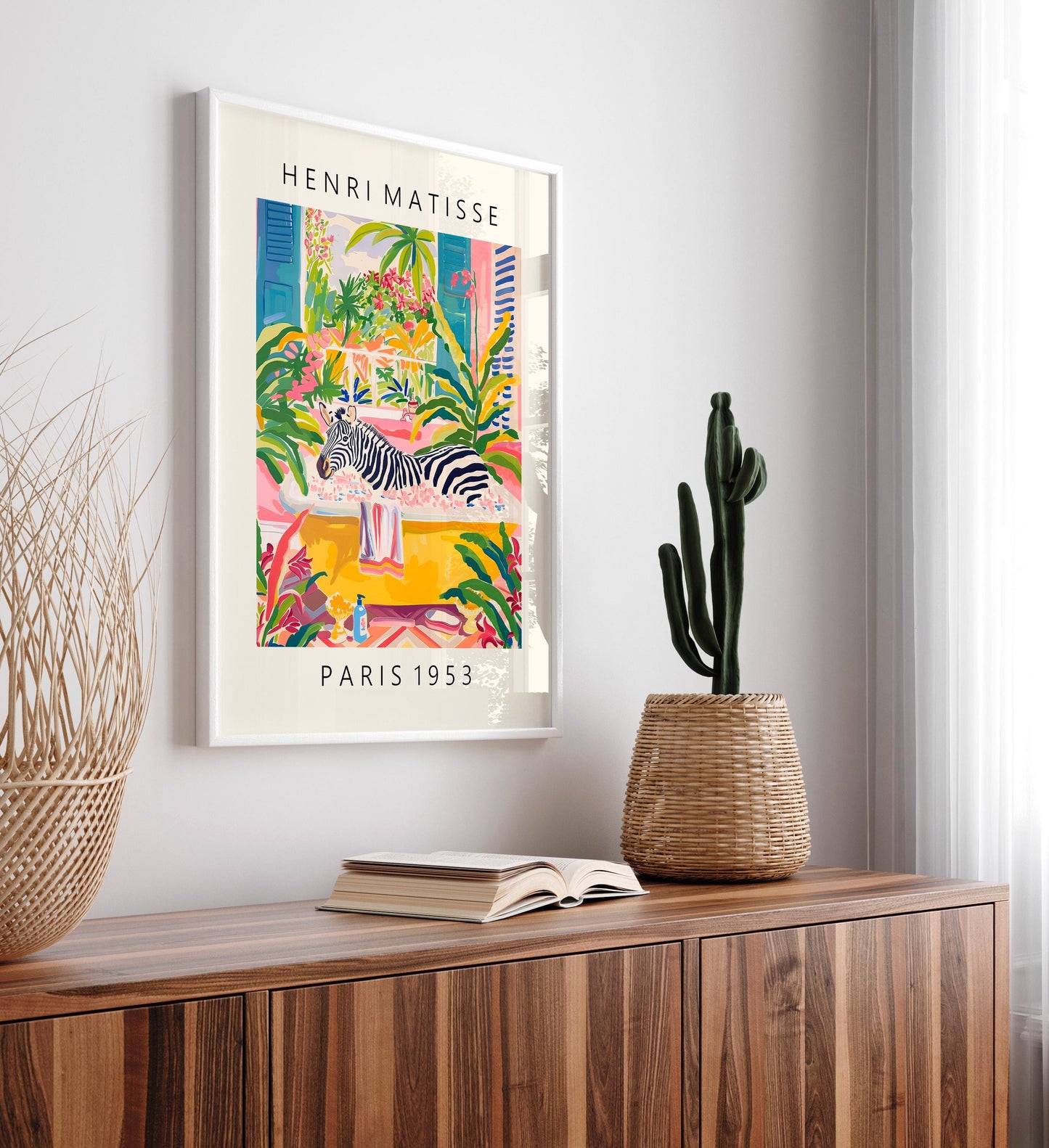 Maximalist wall art, Zebra in bathtub funny poster, Pink safari decor, Animal print
