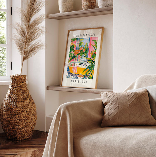 Panda in Bathtub Art Print: Matisse Style Bathroom Wall Art