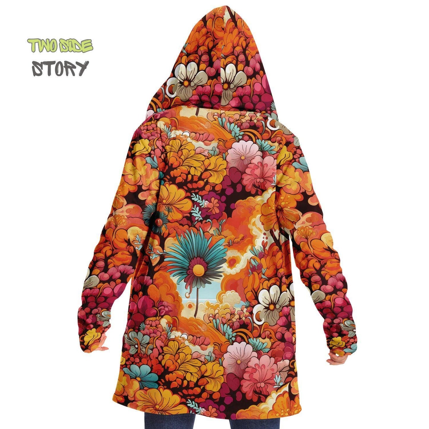 Micro-fleece Psychedelic Forest Printed Hooded Cloak,Festival Rave Party Wear,EDM Festival Cape, Psychedelic Cape,Vivid Colors Men Rave Cape