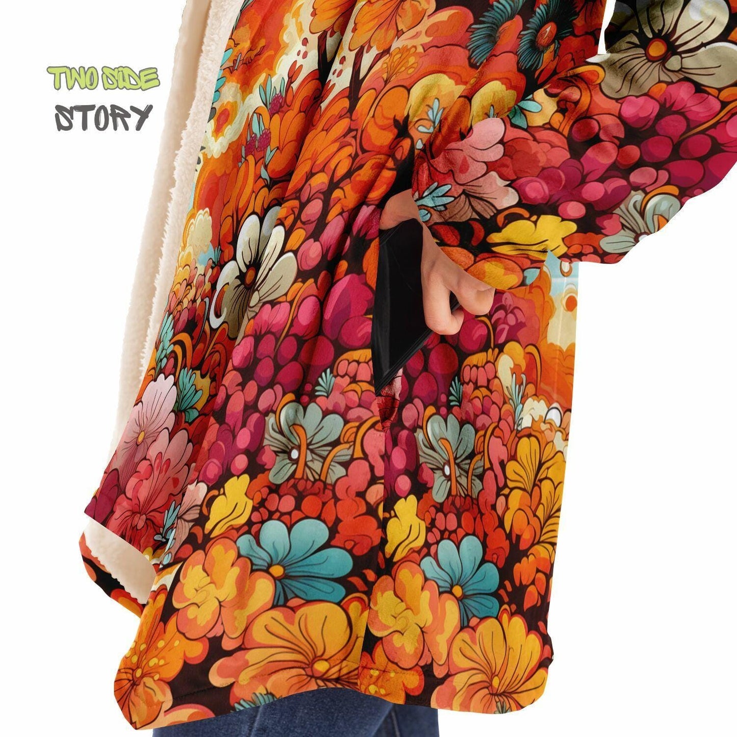 Micro-fleece Psychedelic Forest Printed Hooded Cloak,Festival Rave Party Wear,EDM Festival Cape, Psychedelic Cape,Vivid Colors Men Rave Cape