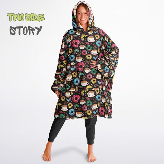 Unisex Sweets Donuts Print Reversible Snug Hoodie,Festival Rave Party Wear,Oversized Double Sided Hoodie Blanket,Unique Gift for Foodie
