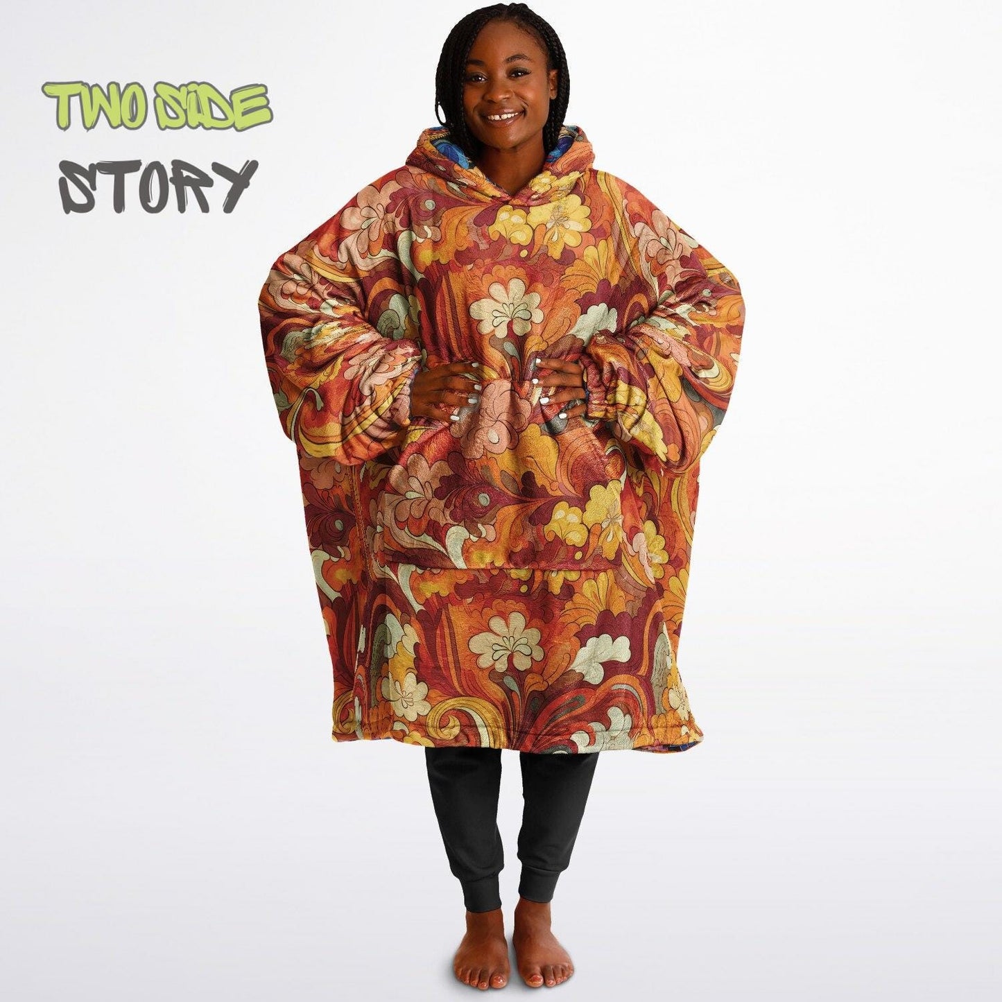 Unisex Reversible Snug Hoodie,Psychedelic Autumn Reversible Hoodie Blanket,Festival Rave Party Wear,Oversized Hoodie Blanket,Unique Gifts