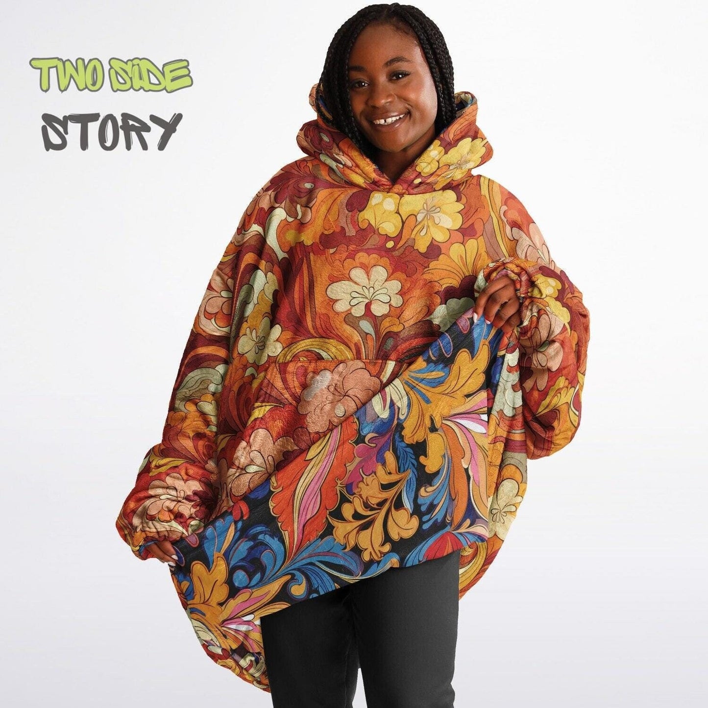 Unisex Reversible Snug Hoodie,Psychedelic Autumn Reversible Hoodie Blanket,Festival Rave Party Wear,Oversized Hoodie Blanket,Unique Gifts