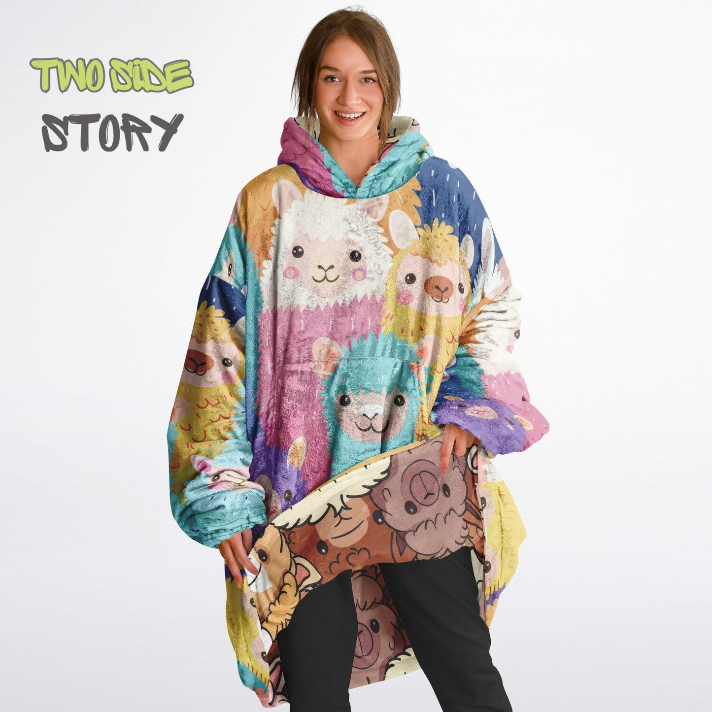 Unisex Reversible Mama Lama Fun Print Adult Snug Hoodie,Reversible Oversized Hoodie Blanket,Lounge Wear,Unique Gift,Christmas Gift,Mama Gift