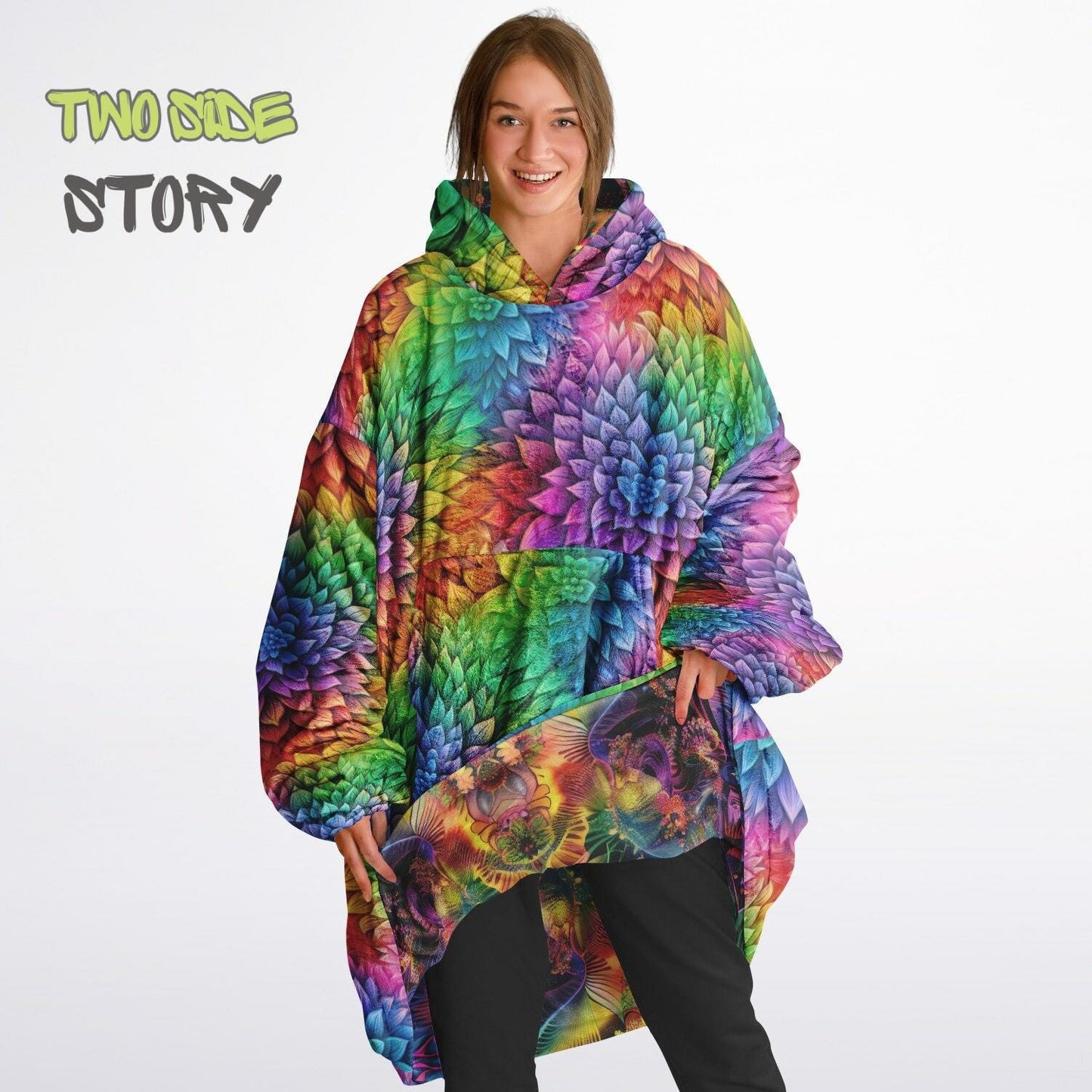 Unisex Reversible Snug Hoodie,Psychedelic Refractograph Trippy Blanket Hoodie,Festival Rave Party Wear,Oversized Hoodie Blanket,Unique Gifts