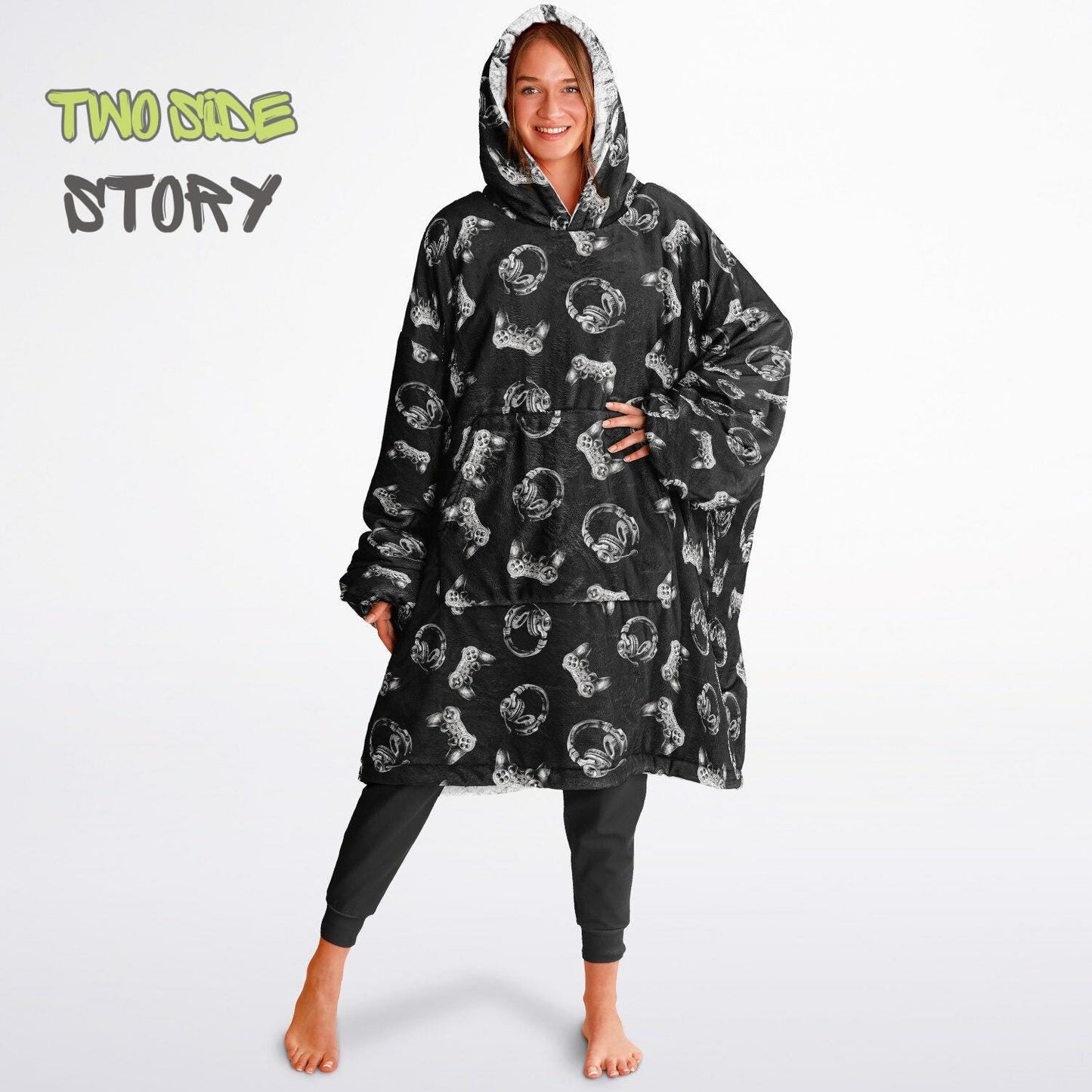 Gamer Print Reversible Adult Snug Hoodie,Oversized Double Sided Hoodie Blanket for Gamers,Warm Blanket with Sleeves,Unique Gift for Gamer