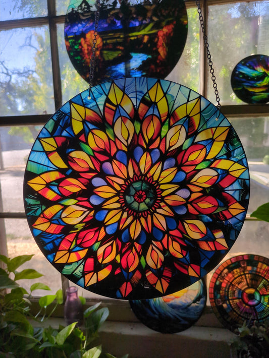 Jeweled Mandala: Stained Glass Style Window Hanging Made With Real Glass