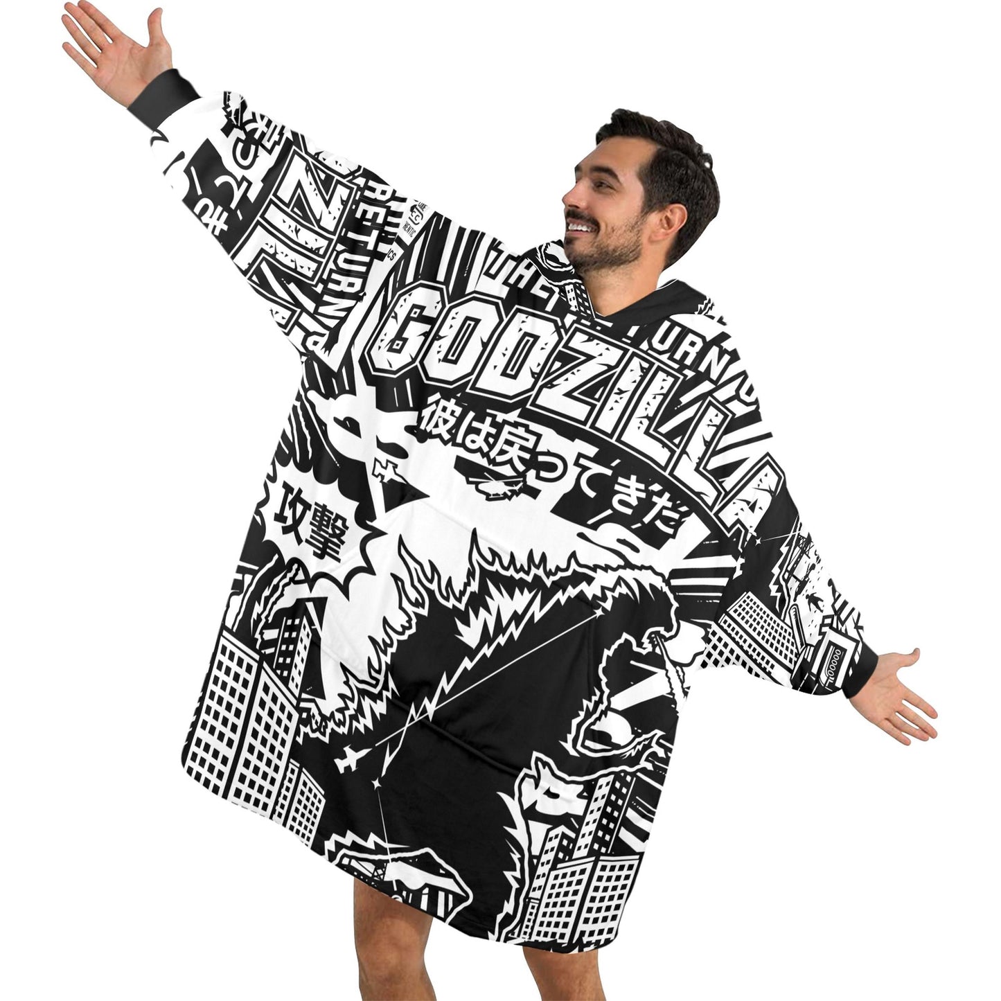 Blanket Hoodie personalized blankets hoodie that is a blanket Retro Godzilla Gojira Kaiju