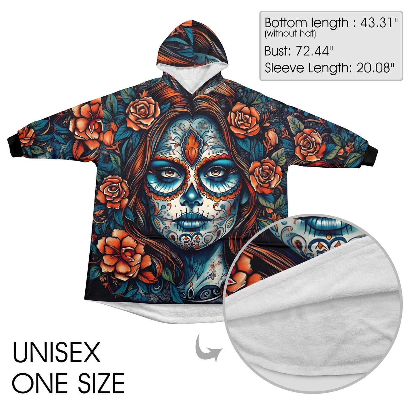 Blanket Hoodie personalized blankets hoodie that is a blanket Comics Calavera Día De Los Muertos Art Chicano