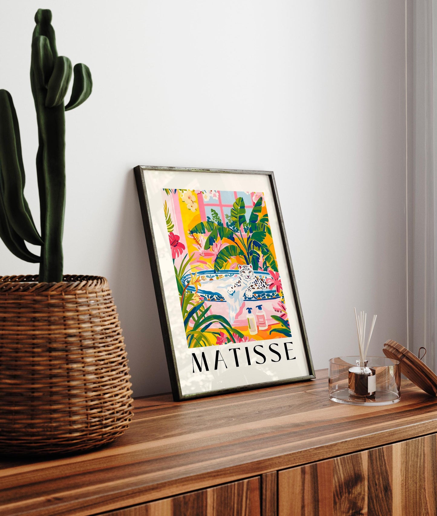 Sea Lion in Bathtub Art Print: Tropical Matisse Style Bathroom Art