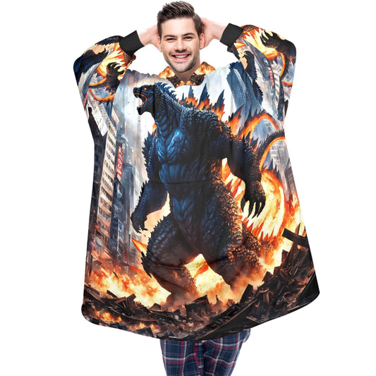 Godzilla Blanket Hoodie Retro Kaiju Monster Fleece Blanket