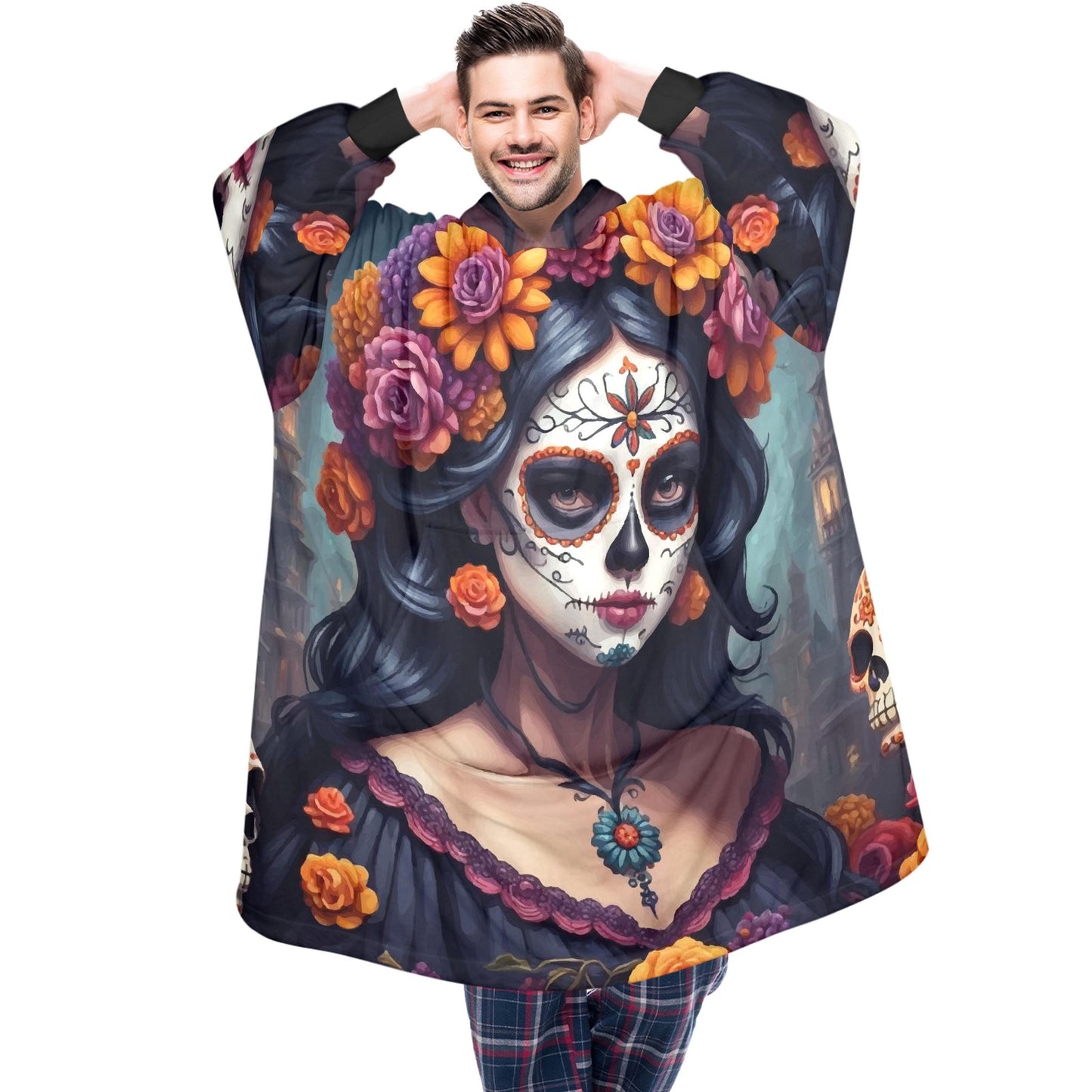 Día De Los Muertos Blanket Hoodie Chicano Art Personalized Blanket