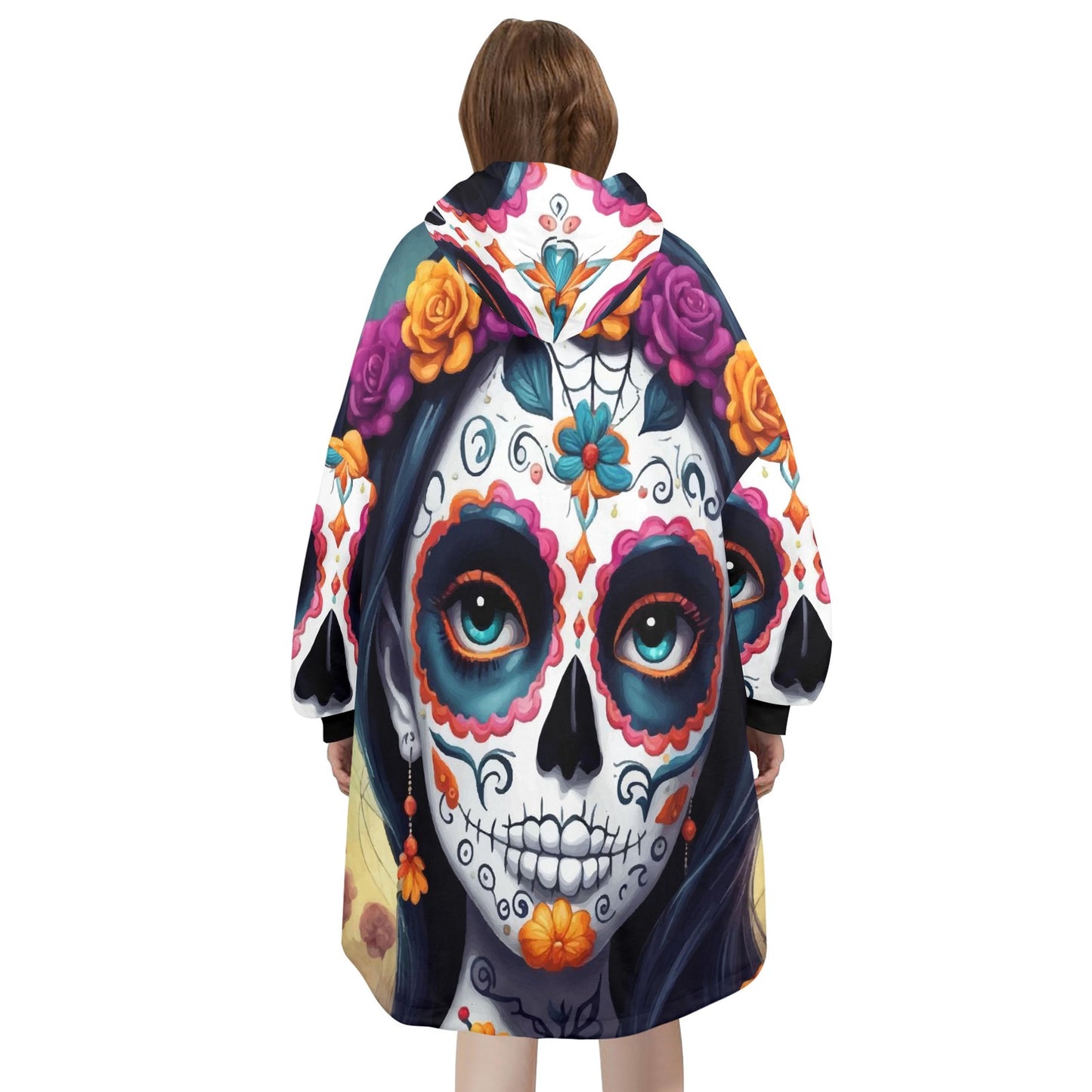 Día De Los Muertos Blanket Hoodie Chicano Art Halloween Horror